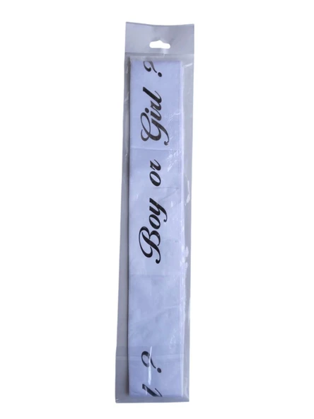 Boy Girl Beyaz Üstü Gümüş Saten Cinsiyet Kuşağı 2 Metre Parti Aksesuarı ürün görseli 1