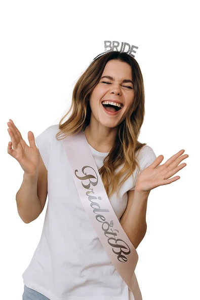 Bride To Be Kuşak saten somon rengi Gümüş varaklı ürün görseli 1