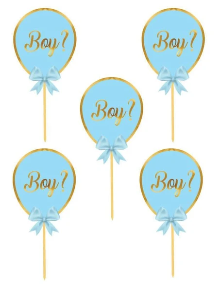 Cinsiyet Partisi Konuşma balonu 5li BOY ? MAVİ balon çubukları 12X17 cm ürün görseli 1