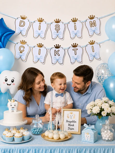 Dişim Çıktı Mavi Erkek Çocuk Diş Buğdayı Karton Yazı Lüx Banner Parti Süsü ürün görseli 1