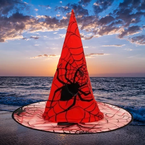Hallowen cadı şapkası Kırmızı Dev Örümcek Desenli - Resim 6