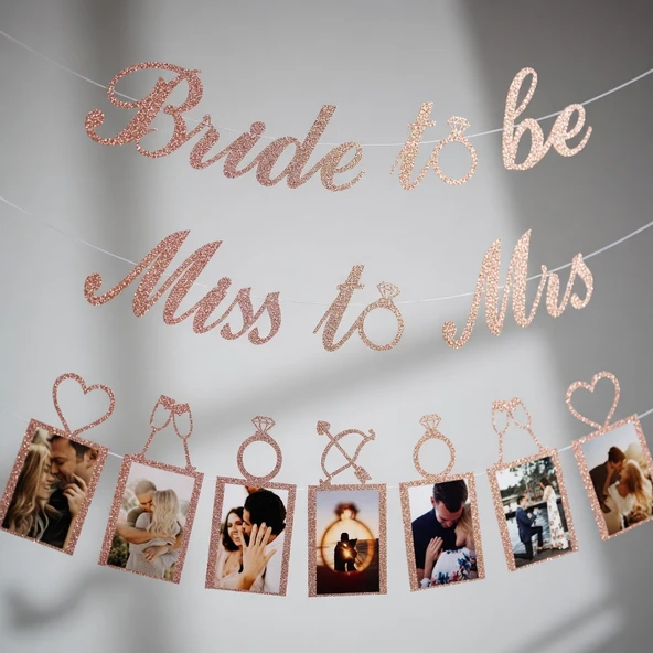 Bride To Be & Miss To Mrs Simli Foto Banner Set Bekarlığa Veda Parti Süsü ürün görseli 1