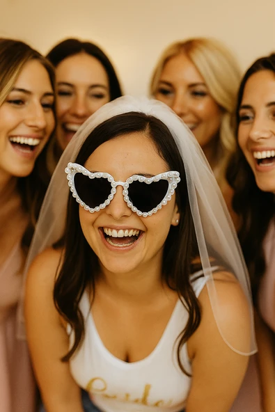 Bride Bekarlığa Veda Gelin Gözlüğü Kalp Şekinde incili beyaz göz ürün görseli 1