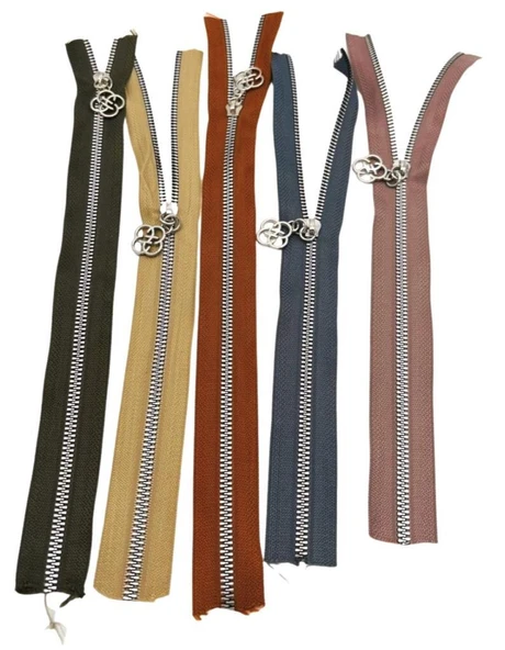 Çanta Aksesuar Başlıklı Fermuar Set 30 Cm Gümüş Metal 5 Adet (Haki ,Bej, Taba, Gri, Vizon) ürün görseli 1