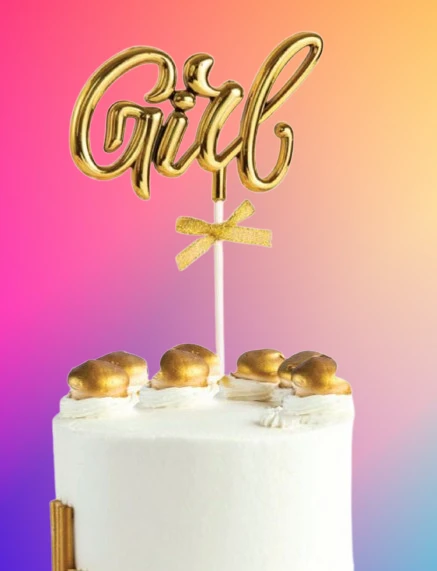 Pasta Üstü Çubuklu süs Krom cinsiyet Partisi Baby Shower Altın Girl Yazılı Çubuk ürün görseli 1