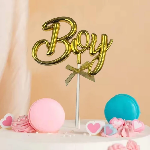 Pasta Üstü Çubuklu süs Krom cinsiyet Partisi Baby Shower Altın Boy Yazılı Çubuk ürün görseli 1