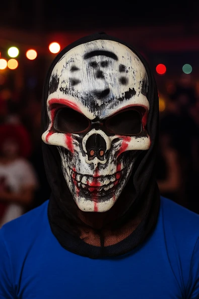 Halloween Maske Plastik Kuru Kafa arkası tüllü ürün görseli 1