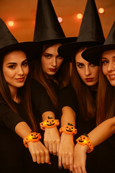 Halloween Cadılar Bayramı Bal Kabağı bileklik ışıklı 3 modlu esnek Her Kola Uyum Sağlar ürün görseli 1