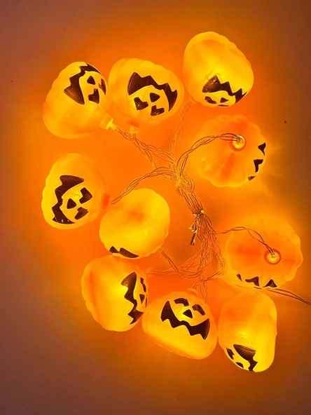 Halloween Cadılar Bayramı Işık Led Bal Kabağı Figür 2m 6cm 10lu pilli Süsleme Dekoru ürün görseli 1