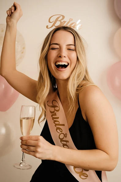 Bride To Be Kuşak saten somon rengi altın varaklı ürün görseli 1
