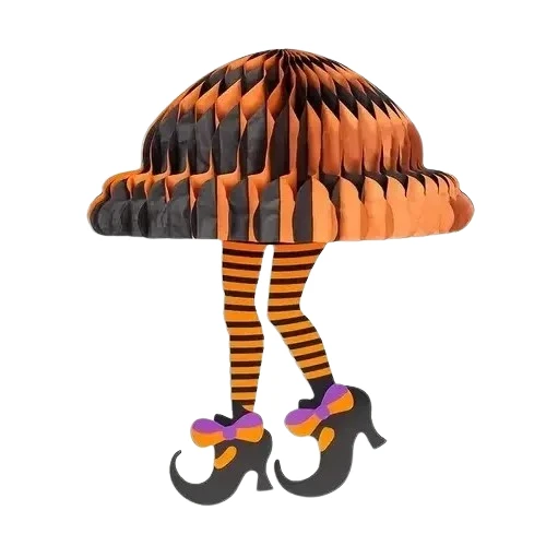 Halloween Cadılar Bayramına Özel Cadı Görselli Asmalı Petek Süs 30X21cm Turuncu-Siyah Renkler ürün görseli 1