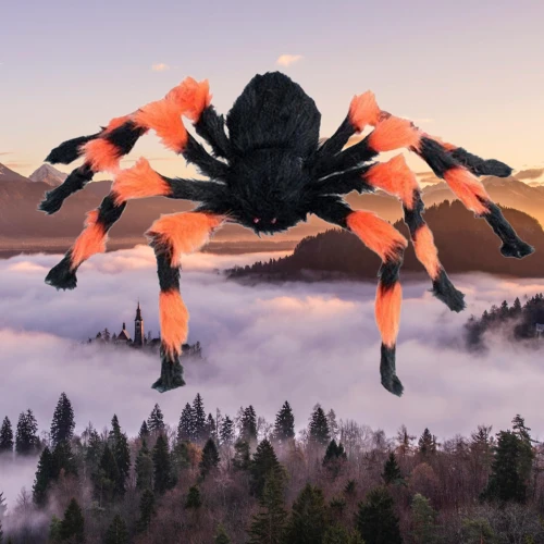Halloween Örümcek Figür 50 Cm Siyah-Turuncu - Resim 5