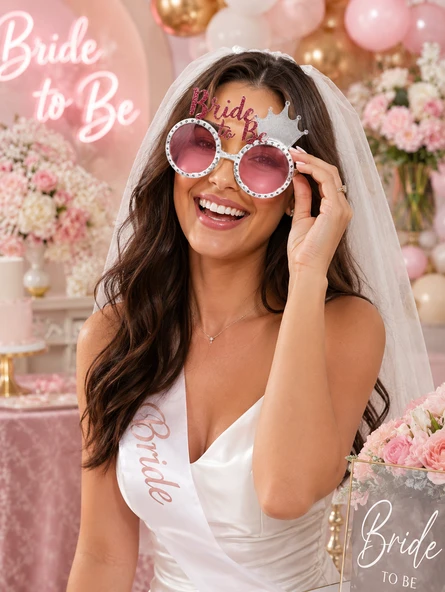 Bride Gözlük Bride to be yazılı şeffaf taçlı Pembe Parti Gözlüğü ürün görseli 1