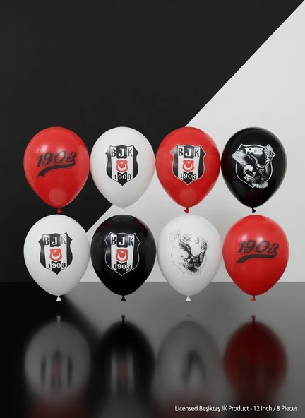 Beşiktaş Lisanslı Balon Seti 12 İnç 8'li Paket Siyah Beyaz Parti Süsleme Balonu ürün görseli 1