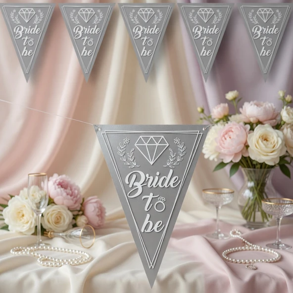 Bride To Be Gümüş Flama Bayrak Süs 2 Metre Bekarlığa Veda Parti Dekoru ürün görseli 1