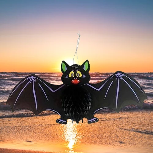 Halloween Cadılar Bayramına Özel Yarasa Şeklinde Karnında Akordiyon Şeklinde Açılan Petek Süs 60x28 cm ürün görseli 1