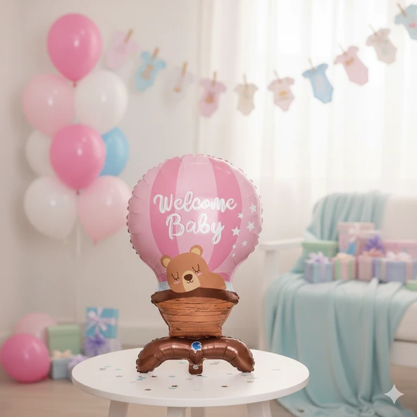 Welcome Baby Yazılı Folyo Balon - Hoşgeldin Bebe Pembe Ayak ürün görseli 1
