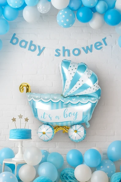 Folyo Balon baby boy mavi puset  79x71cm Cinsiyet Partisi Baby Shower Bebek Partisi ürün görseli 1