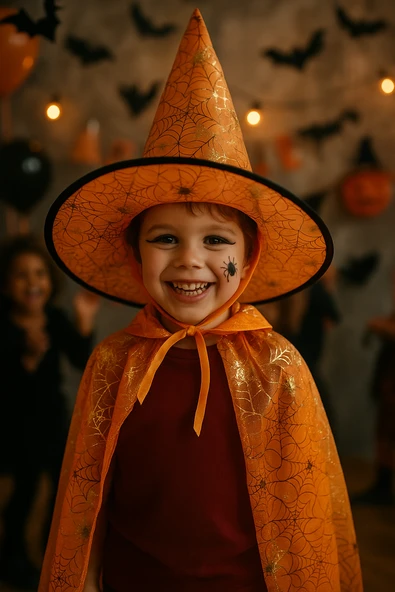 Hallowen pelerin şapka Turuncu Örümcek Ağlı ürün görseli 1