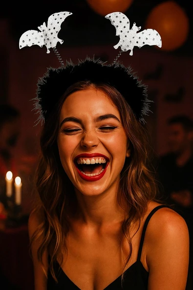 Cadılar Bayramı Beyaz Pullu Yarasa Taç - Resim 4