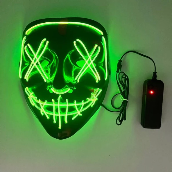 Halloween Cadılar Bayramı Maske Vendetta Neon Açık Yeşil Işıklı Parti Maskesi ürün görseli 1