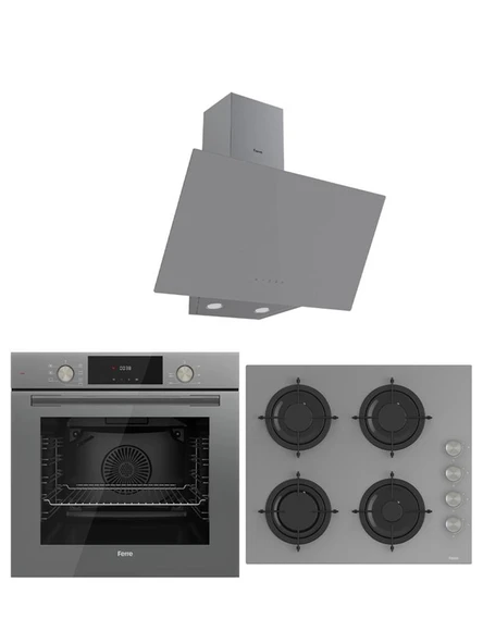 FERRE Flowart Serisi 3'lü Gri Cam Ankastre Set (QMS63CPR-CS208-D079) ürün görseli 1