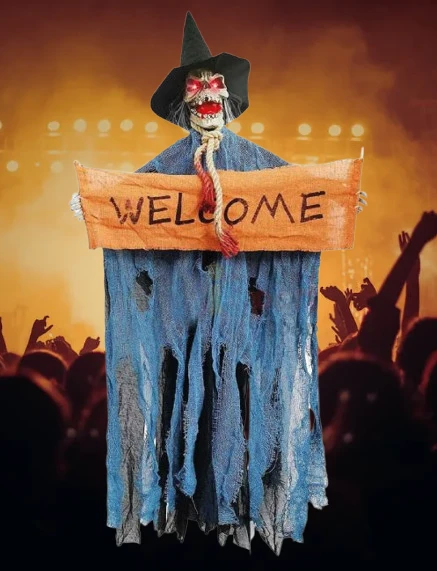 Halloween Cadılar Bayramı İskelet Korkuluk Welcome Işıklı Sesli 120cm Sese Duyarlı Çalışma Alkışla çalışma Korku Aksesuarı ürün görseli 1