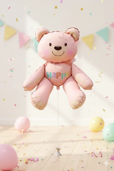 51x54 cm Oturan Ayı Pembe Folyo Balon - Doğum Günü Parti Dekorasyon Balonu ürün görseli 1