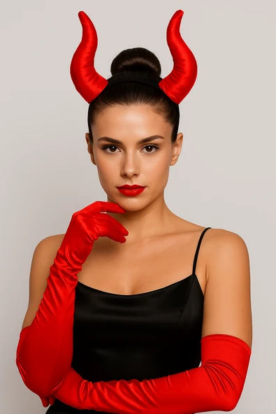 Halloween Cadılar Bayramı Taç Malefiz Kırmızı Çift Boynu Parti Kostümü Maleficent Taç ürün görseli 1