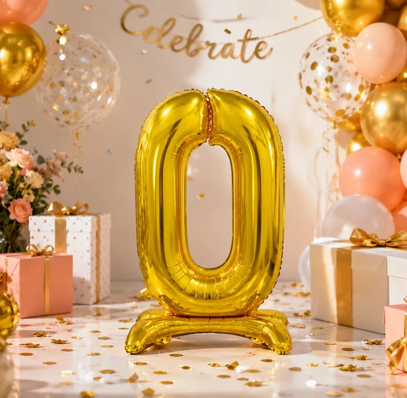 0 Altın Ayaklı Folyo Rakam Balon 32 İnç RPS Doğum Günü Parti Süsü ürün görseli 1