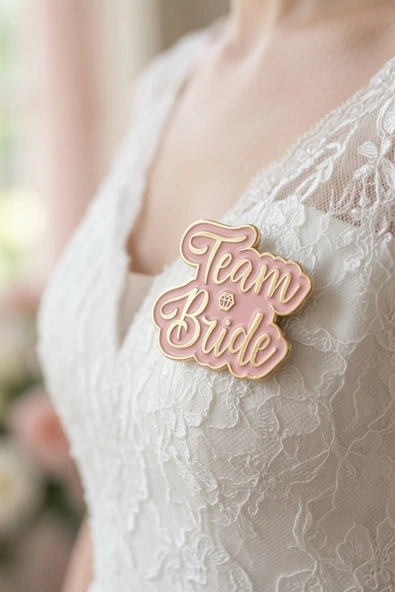 Team Bride Yaka Rozeti Pembe Üzeri Gold Yazılı Bekarlığa Veda Parti Aksesuarı ürün görseli 1