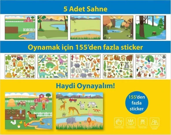 Lino Tekrar Kullanılabilen Sticker Pad Hayvan - Resim 2