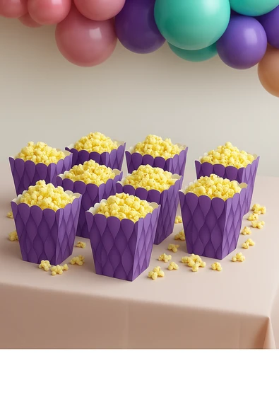 Mısır Kutusu Pop Corn Kutusu Dalgalı Mor Desenli / 8 Parça - Resim 3