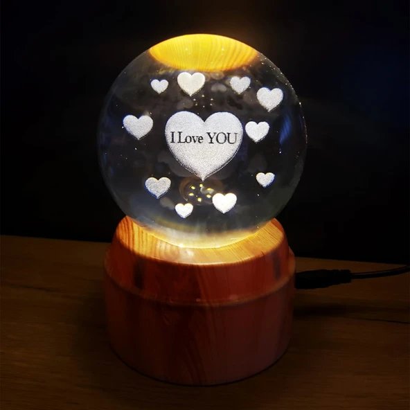 Kalpli I Love You Tasarımlı Dönen Cam Küre ürün görseli 1