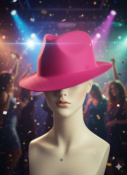 Pembe Lazer Kesim Kadife Fötr Şapka Parti Şapkası ürün görseli 1