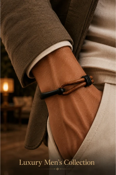 Luxury Men's Collection Çelik & Deri Bileklik ürün görseli 1