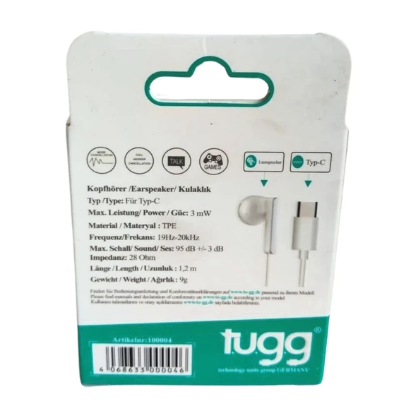 Tugg Germany Kulaklık Type-C Girişli 100004 - Resim 2