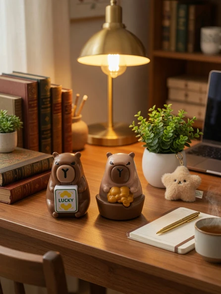 İkili Standlı Capybara Dekoratif Figür Seti Masa Üstü Sevimli Oda Aksesuarı ürün görseli 1