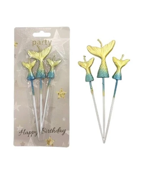 Mum Yarım 3lü DENİZ KIZI KUYRUĞU GOLD 18cm ürün görseli 1