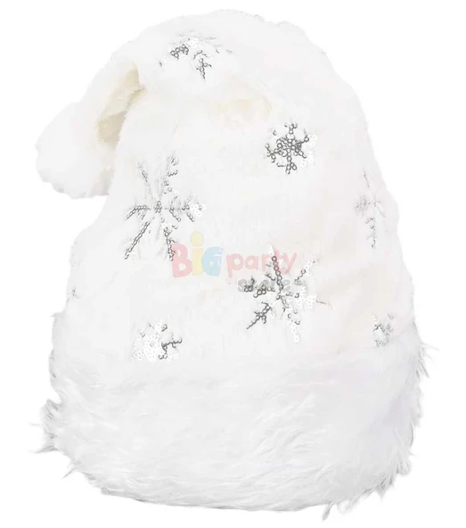 Yılbaşı Şapka Peluş Beyaz Kar Tanesi Baskılı Lüks ürün görseli 1