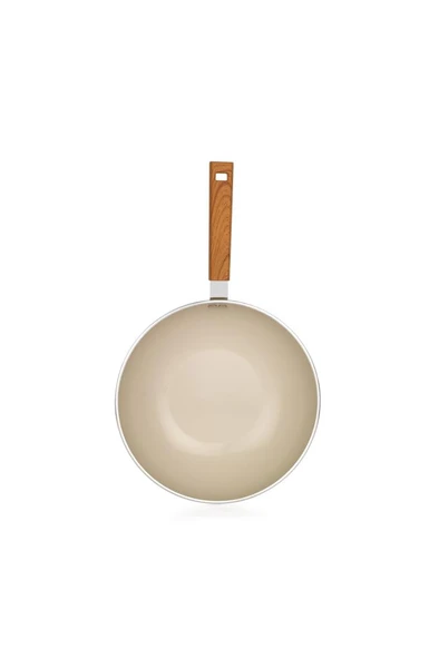 Ceramoni Seramik Wok Tava 28 Cm-Krem - Resim 4