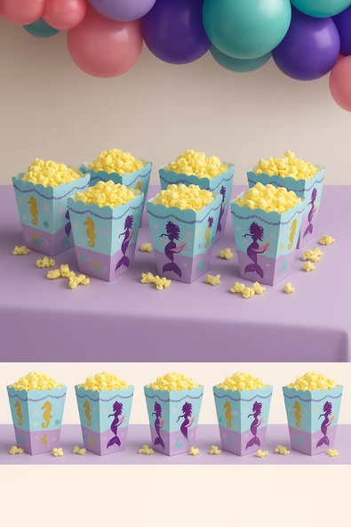 Mısır Kutusu Pırıltılı Deniz Kızı Temalı Pop Corn Kutusu Parti Malzemesi ürün görseli 1