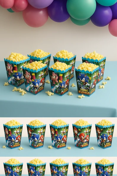 Mısır Pop Corn Kutusu  Sonic Temalı 8 li 8x11,5 cm Parti Malzemesi ürün görseli 1