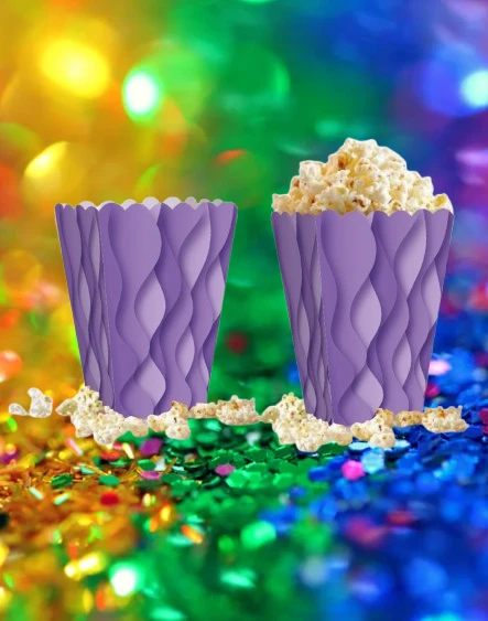 Mısır Kutusu Pop Corn Kutusu Dalgalı Mor Desenli / 8 Parça - Resim 4
