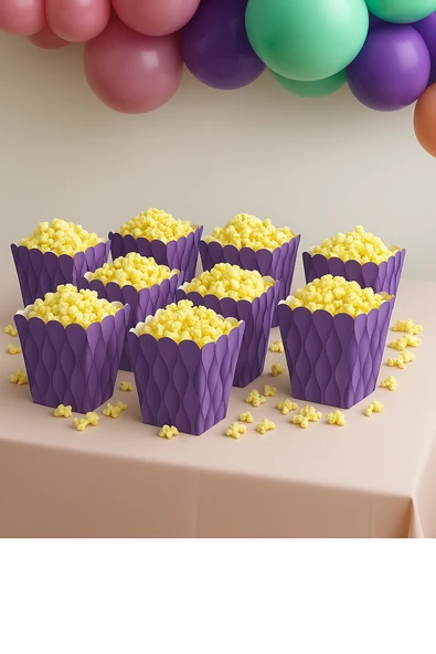 Mısır Kutusu Pop Corn Kutusu Dalgalı Mor Desenli / 8 Parça - Resim 6