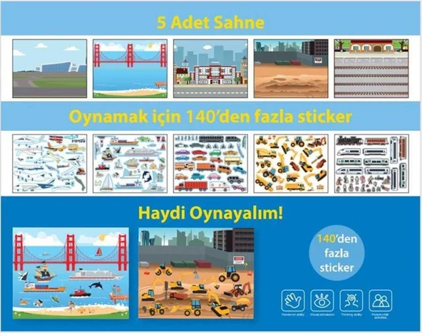 Lino Tekrar Kullanılabilen Sticker Pad Taşıtlar - Resim 2