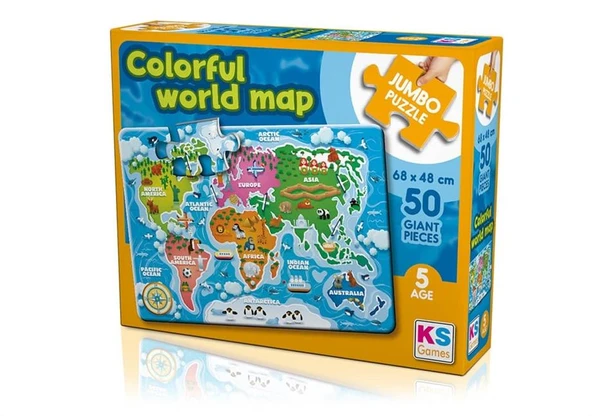 Ks Colorful World Map Jumbo Puzzle 50 prç.68x48cm ürün görseli 1
