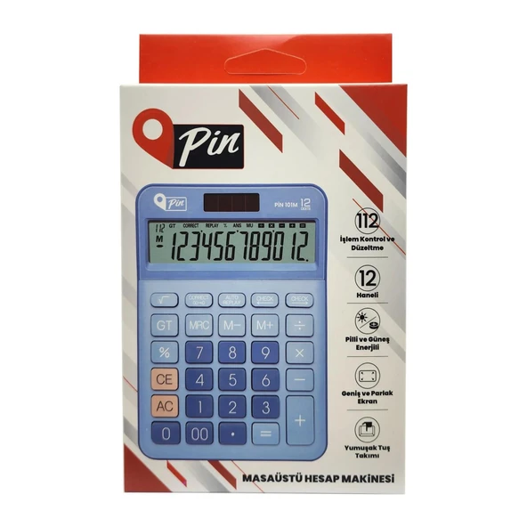 Pin Hesap Makinesi PİN.101M 12 HANELİ MAVİ ürün görseli 1