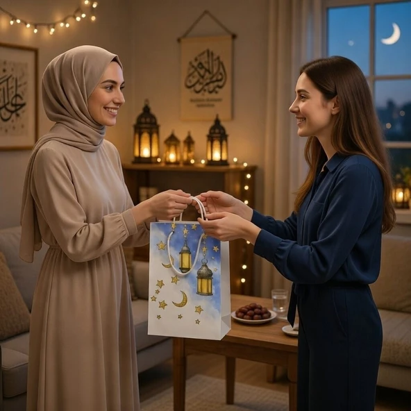 Ramazan Kandil Temalı Hediyelik Karton Çanta 26x40x8 Cm İftar Dağıtım ürün görseli 1