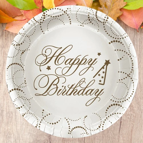 Tabak elegant Happy Birth.Beyaz Noktalı 23cm 6lı ürün görseli 1